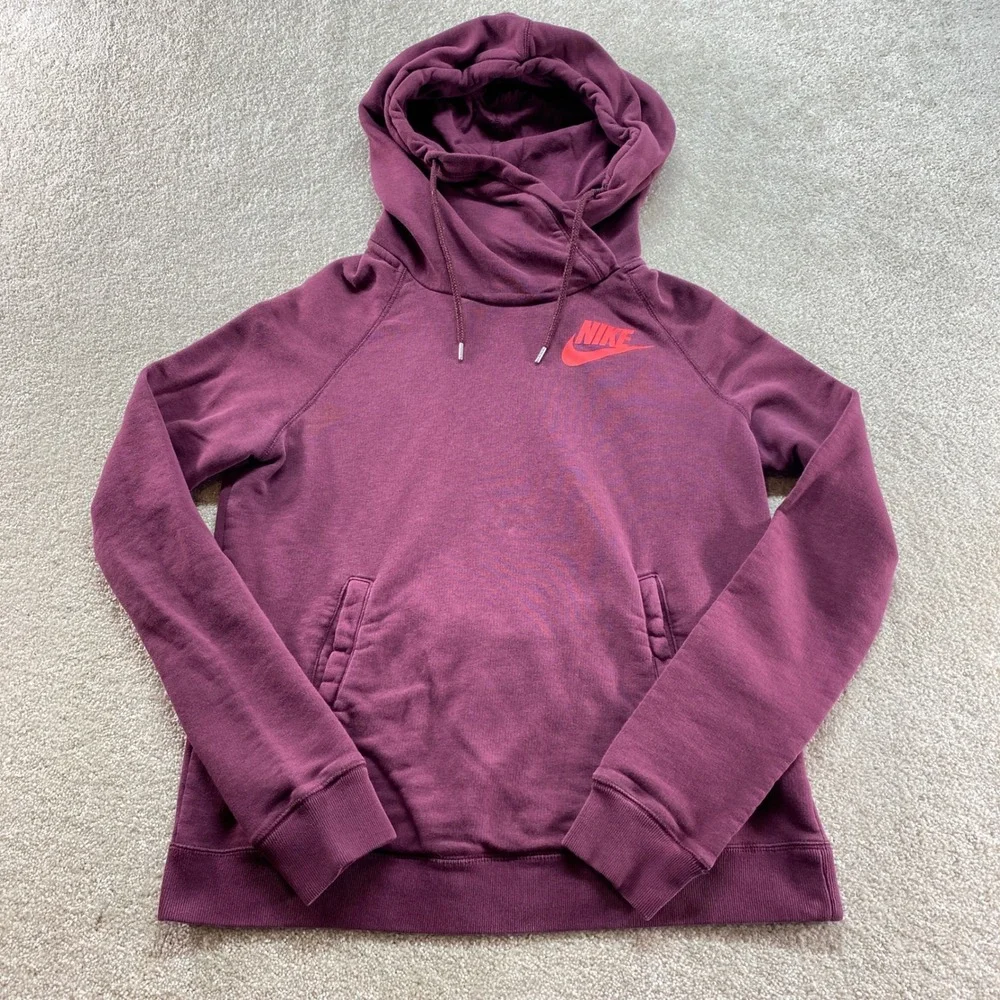 Nike Hoodie Women Large Burgundy‎ Pullover Funnel Neck Fleece 849005-681